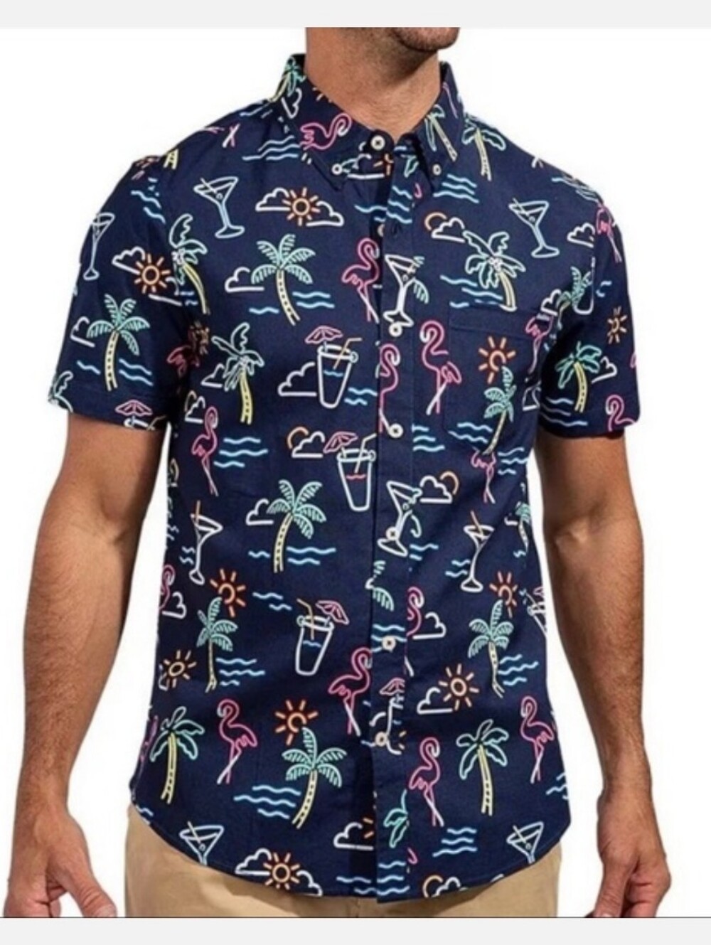 Chubbies Blue The Neon Light Tropical Performance Polo Flamingo Cocktail Polo M